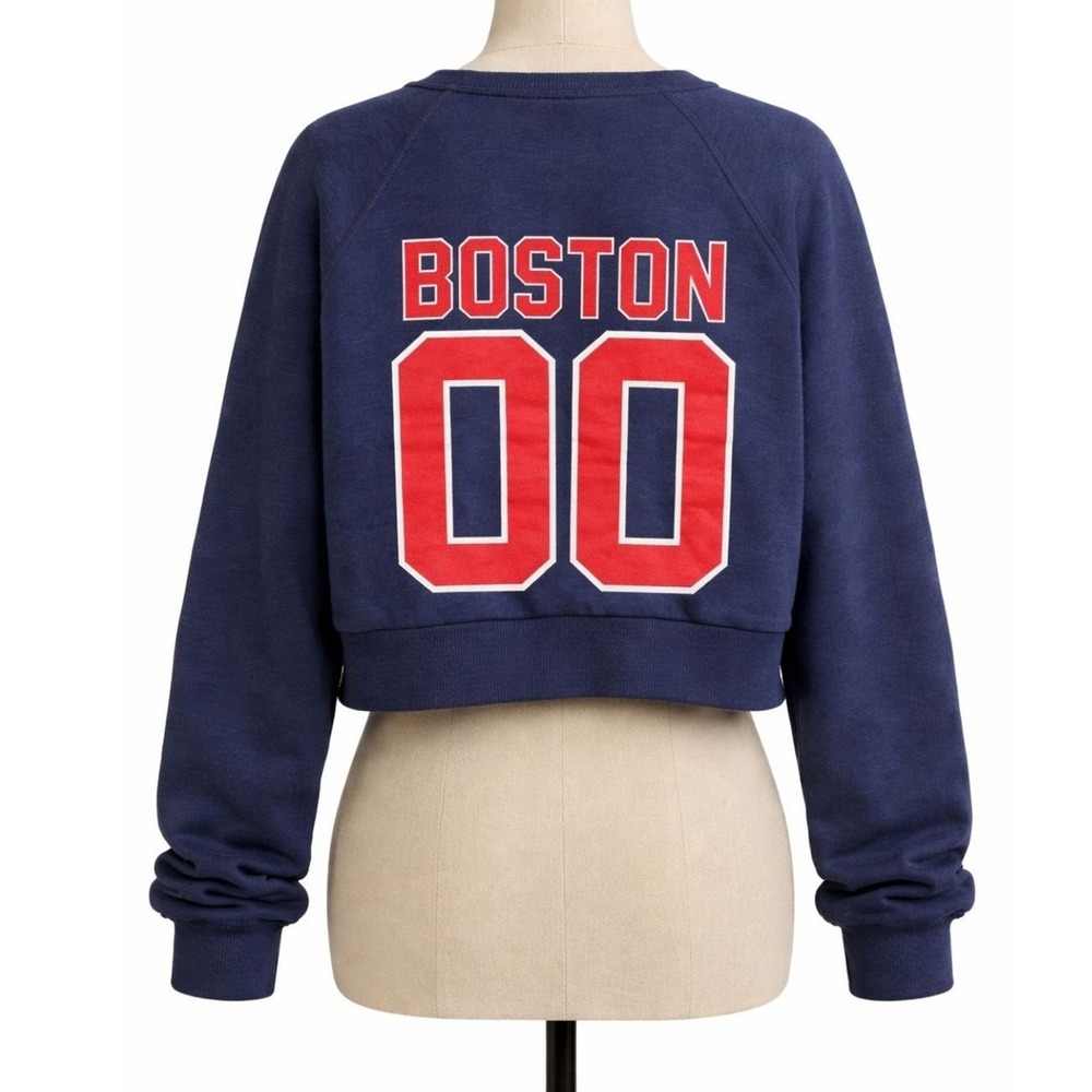 Where I'm From Boston Go Sports Cropped Sweatshirt Navy‎ Blue Medium NWT USA